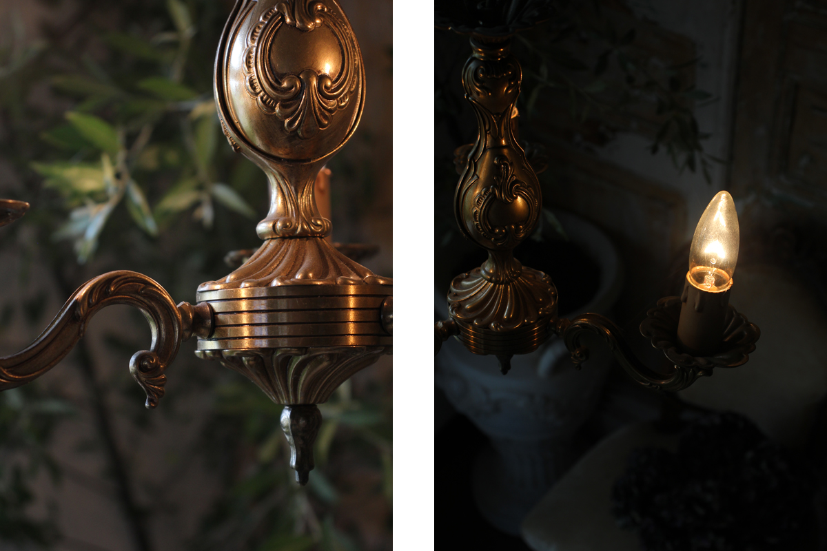 フランスアンティーク シャンデリア 灯 ロカイユ装飾