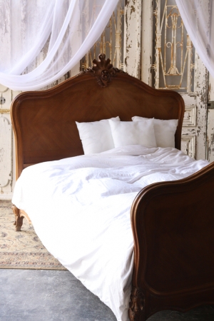 フランスアンティーク 木製ダブルベッド 寝具