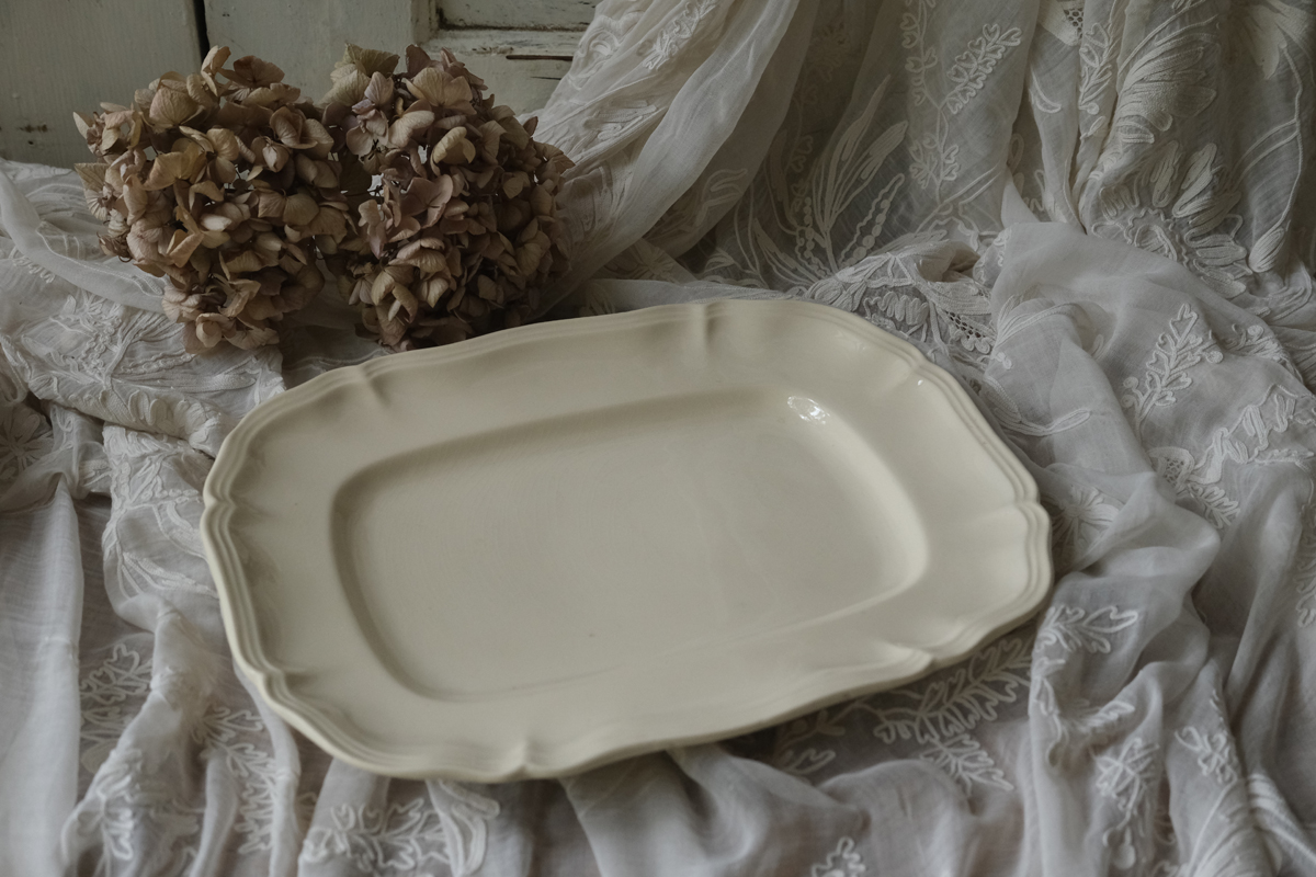 フランス ブロカント 花リムプレート スクエアプレート 角皿 サルグミンヌ 大皿 皿 全国送料無料