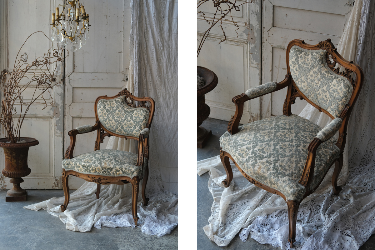 フランスアンティーク ルイ15世様式 透かし細工のサロンチェア アンティークチェア 椅子 全国送料無料