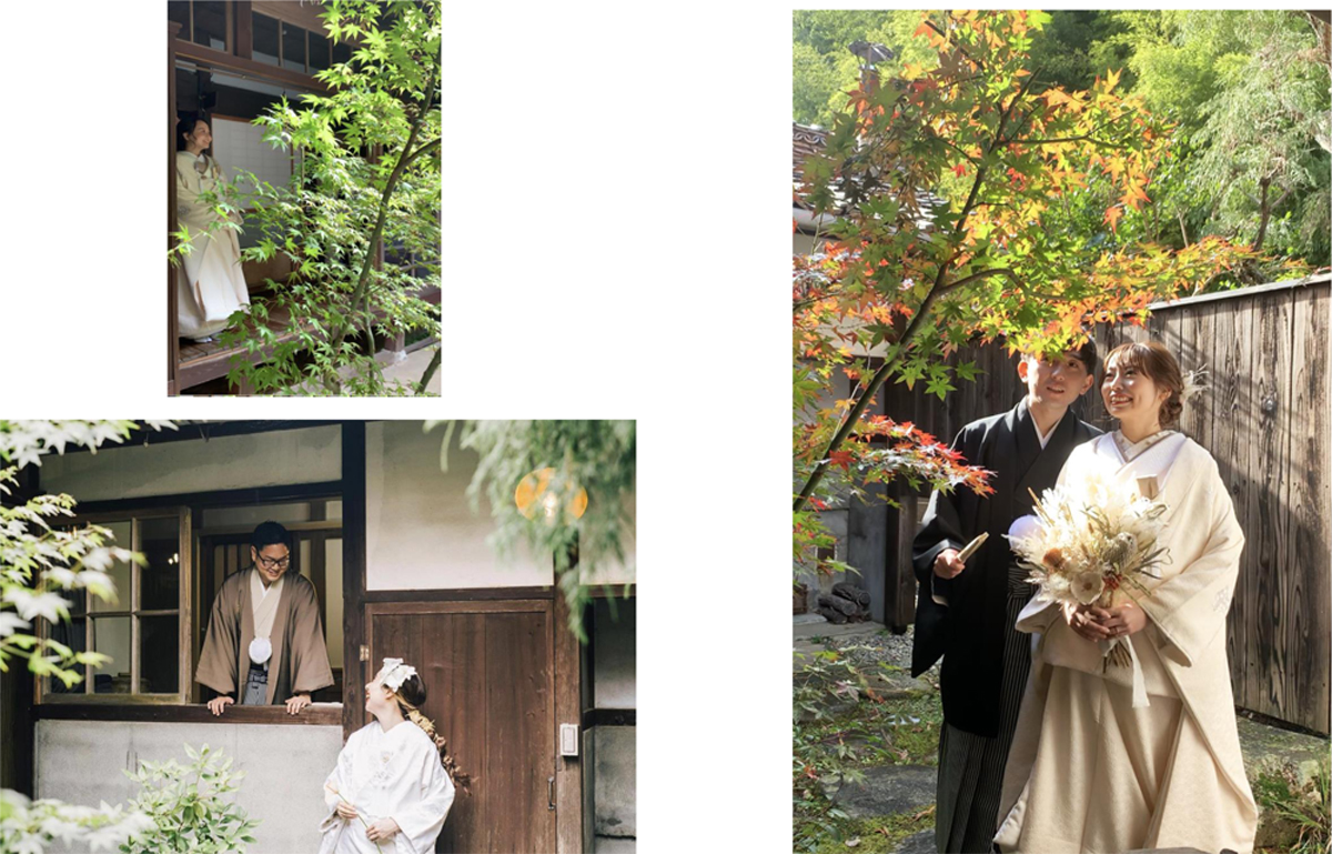 築100年の旧家を利用した廣島書店での和モダンな古民家で撮影したウエディングフォト3枚
