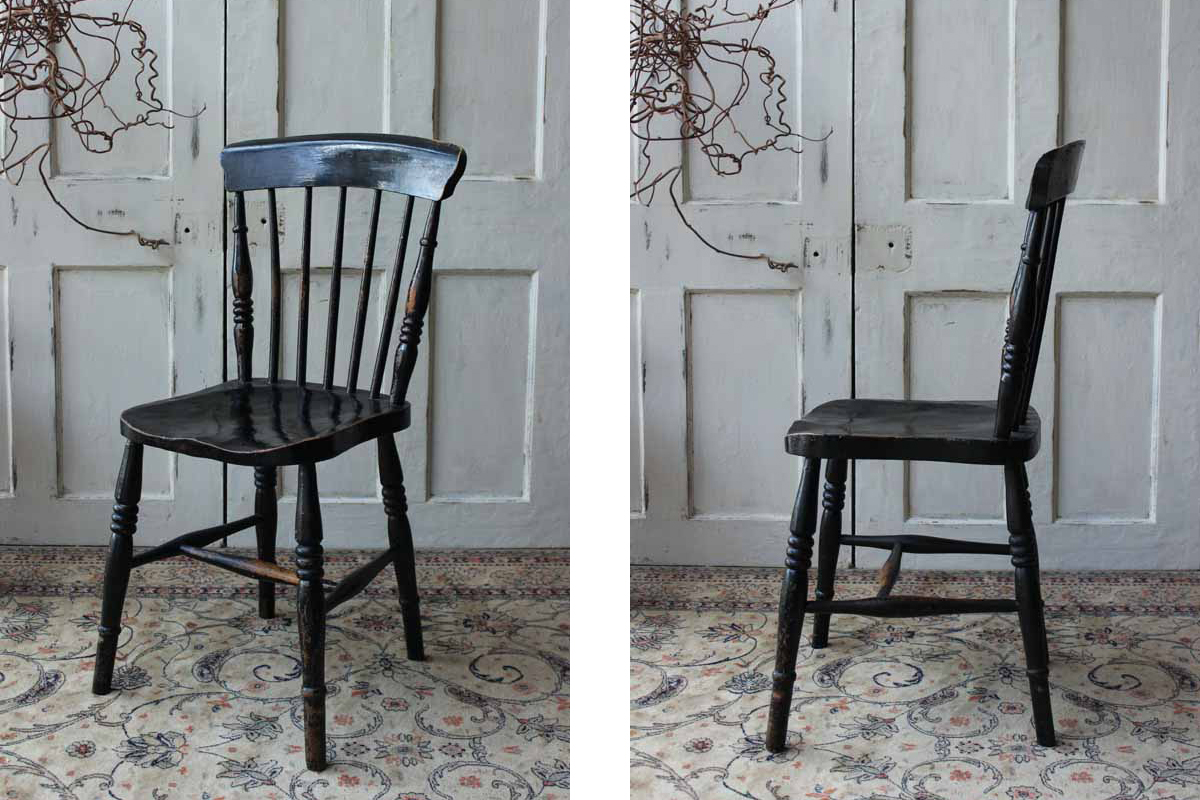 イギリスブラックペイントチェア アンティーク黒スティックバック椅子 全国送料無料