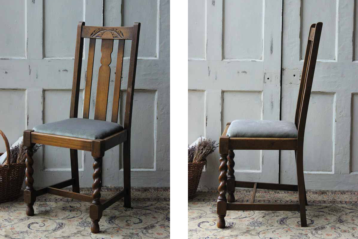 イギリスリーフ装飾のチェア 古いグレーシート椅子 全国送料無料