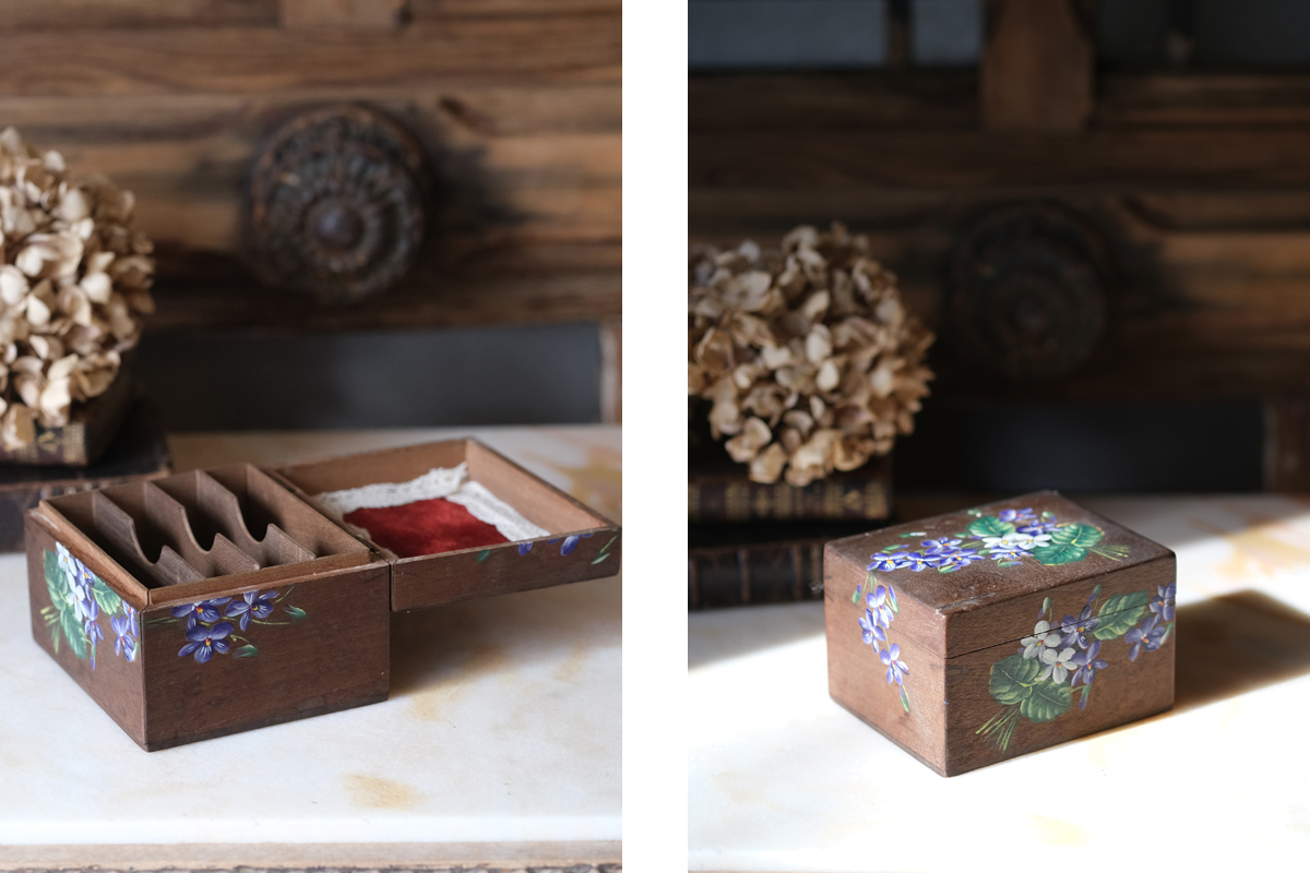 フランスブロカント トールペイントボックス 小さな木箱 全国送料無料