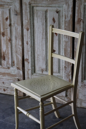 イギリスの古い クリーム色のペイントチェア 椅子