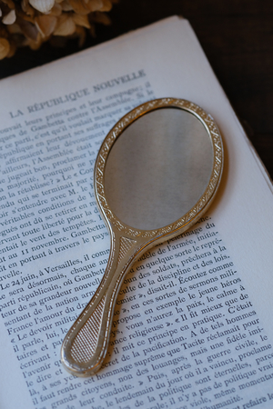 フランスアンティーク リボン装飾の小さな手鏡 ハンドミラー - www